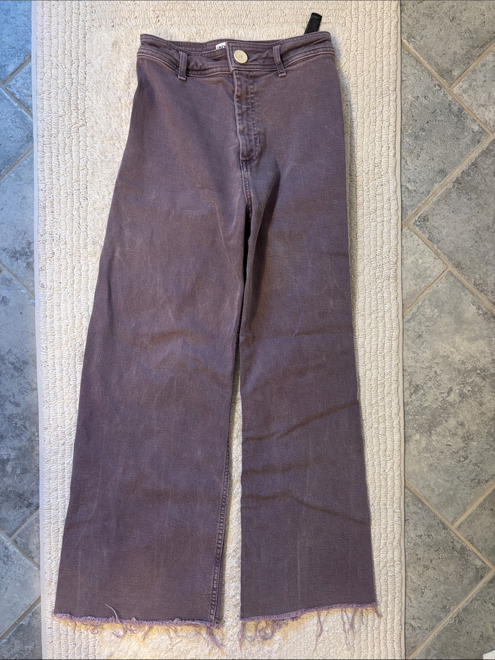 ZARA Marine Straight Wide Leg Frayed Hem Pants in Dusty Plum